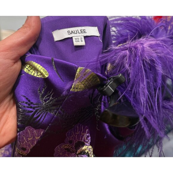 Sau Lee Jayde Feather Trim Satin Dress - Picture 8 of 8